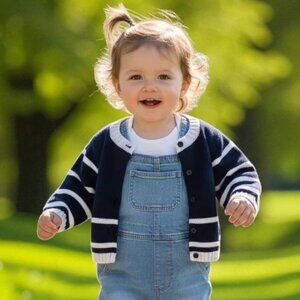 C’est la Vie Navy Blue White Striped Button-Up Cardigan Sweater Baby Girls 12 M